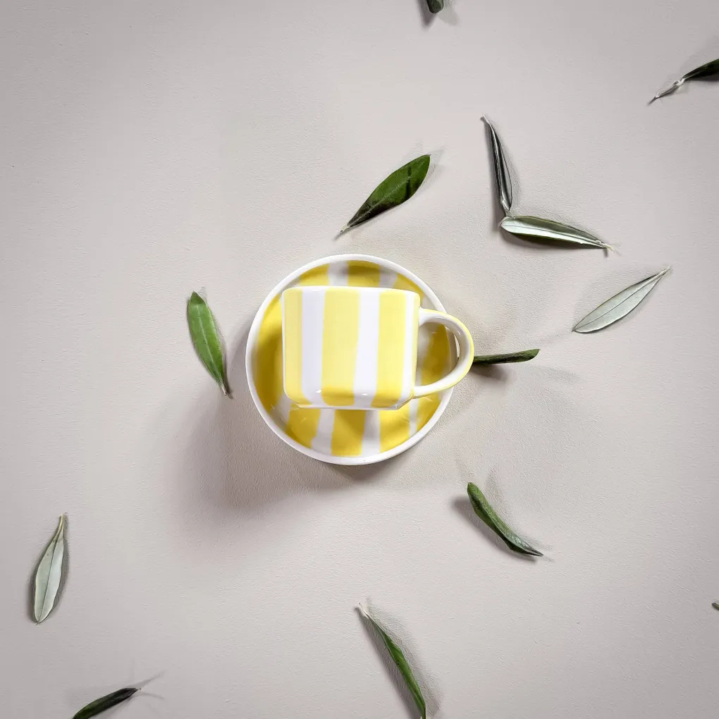 espresso_tassen_stripes_s_2.webp Magazin Minori Espresso Tassen Stripes Spiaggia Yellow 2er Set - 4 Teile
