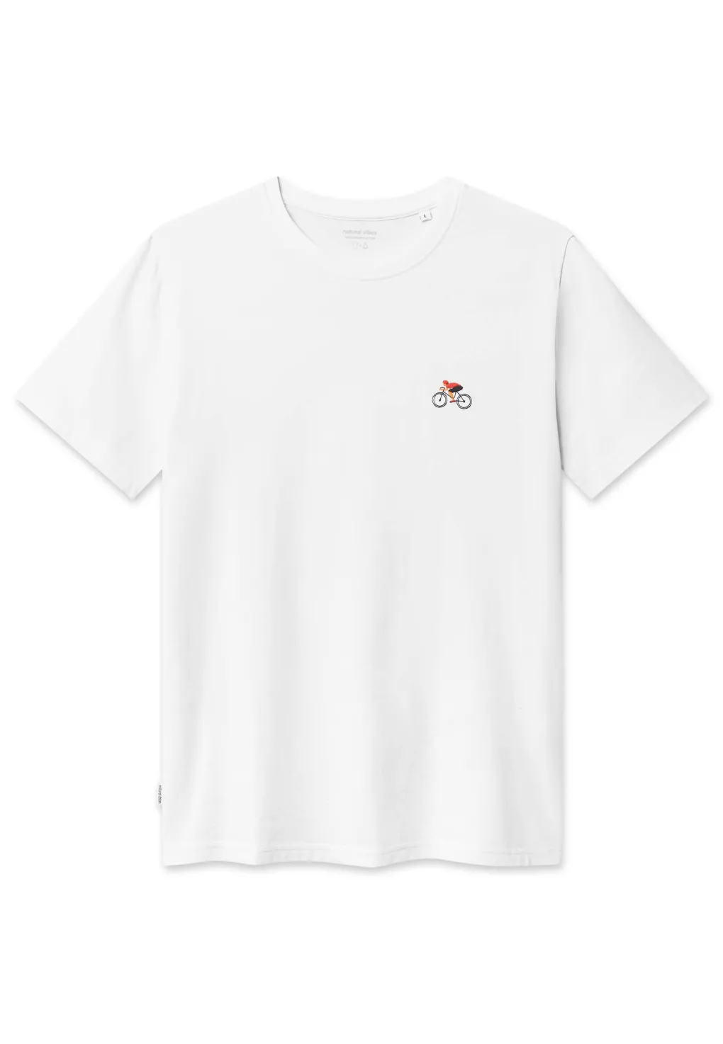 fahrrad_tshirt__weies_bio_0.webp Natural Vibes Fahrrad T-Shirt - Weißes Bio T-Shirt, Radfahrer Stickerei
