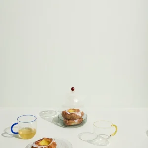 Hübsch Tasse aus Glas mit Henkel bernstein/rosa/blau/weiß - 4er Set