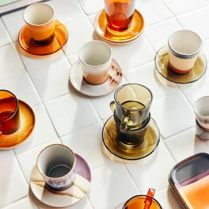 HKliving 70s Glassware Saucers Mud Brown - 4er Set