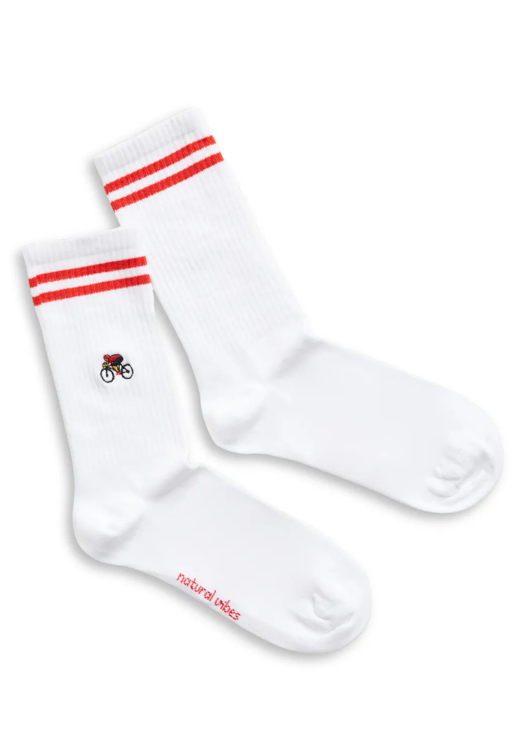 natural_vibes_bicycle_bio_0.webp Natural Vibes Bicycle Bio Socken - Weiße Tennissocken mit Radfahrer