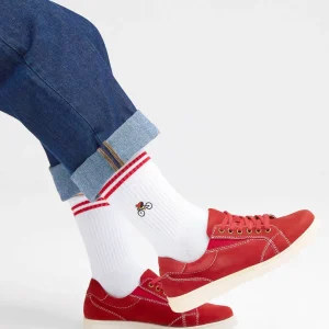 Natural Vibes Bicycle Bio Socken - Weiße Tennissocken mit Radfahrer