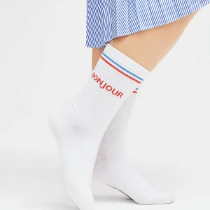 Natural Vibes Bio Socken Bonjour - Weiße Tennissocken mit Schrift