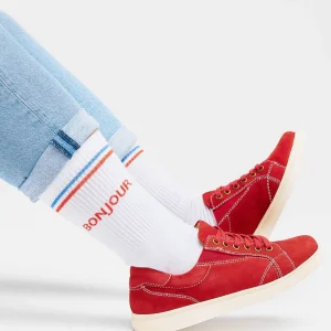 Natural Vibes Bio Socken Bonjour - Weiße Tennissocken mit Schrift