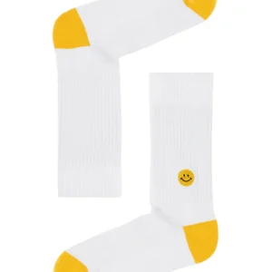 Natural Vibes Smile Bio Socken - Weiße Tennissocken mit Emoji Stickerei