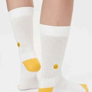 Natural Vibes Smile Bio Socken - Weiße Tennissocken mit Emoji Stickerei