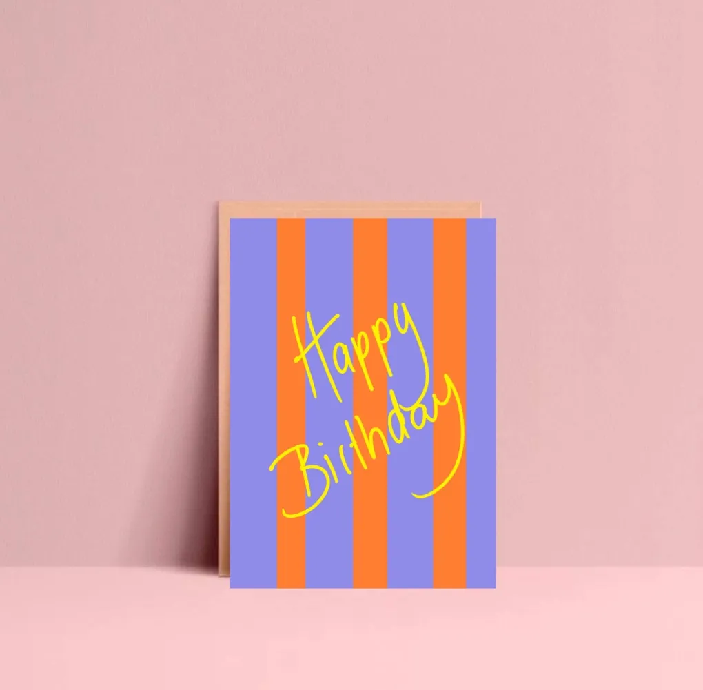 postkarte_happy_birthday__0.webp Ute Arnold / Hej.Ibiza Postkarte Happy Birthday Stripes